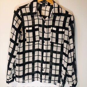 H&M Black/White Sheer Long Sleeve Shirt (Size S) – Lightweight & Elegant